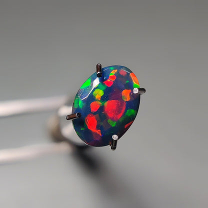 Faceted Ethiopian Black Opal gemstone cabochon - natural crystal healing stone for jewelry making by Gemivra