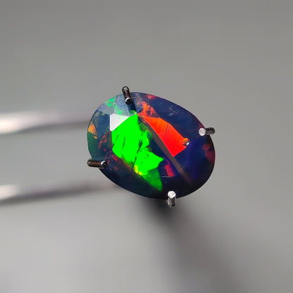 Faceted Ethiopian Black Opal gemstone cabochon - natural crystal healing stone for jewelry making by Gemivra