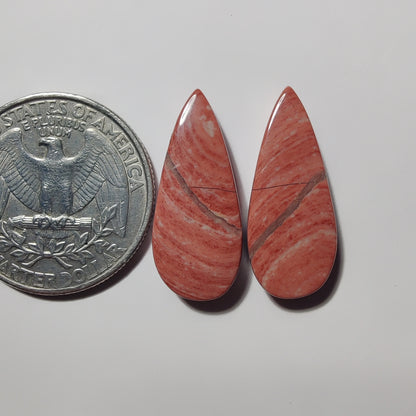 Banded Pink Jasper Pair gemstone cabochon - natural crystal healing stone for jewelry making by Gemivra